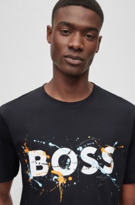 BOSS - Stretch-cotton regular-fit T-shirt with tape