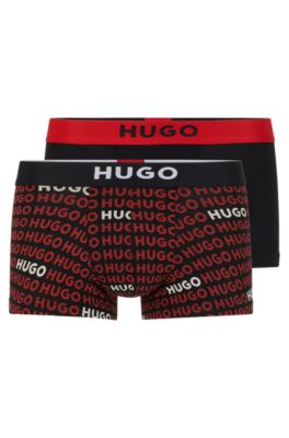 Shop Hugo Two-pack Of Stretch-cotton Trunks With Logo Waistbands In Light Red