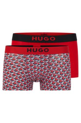 Shop Hugo Two-pack Of Stretch-cotton Trunks With Logo Waistbands In Patterned