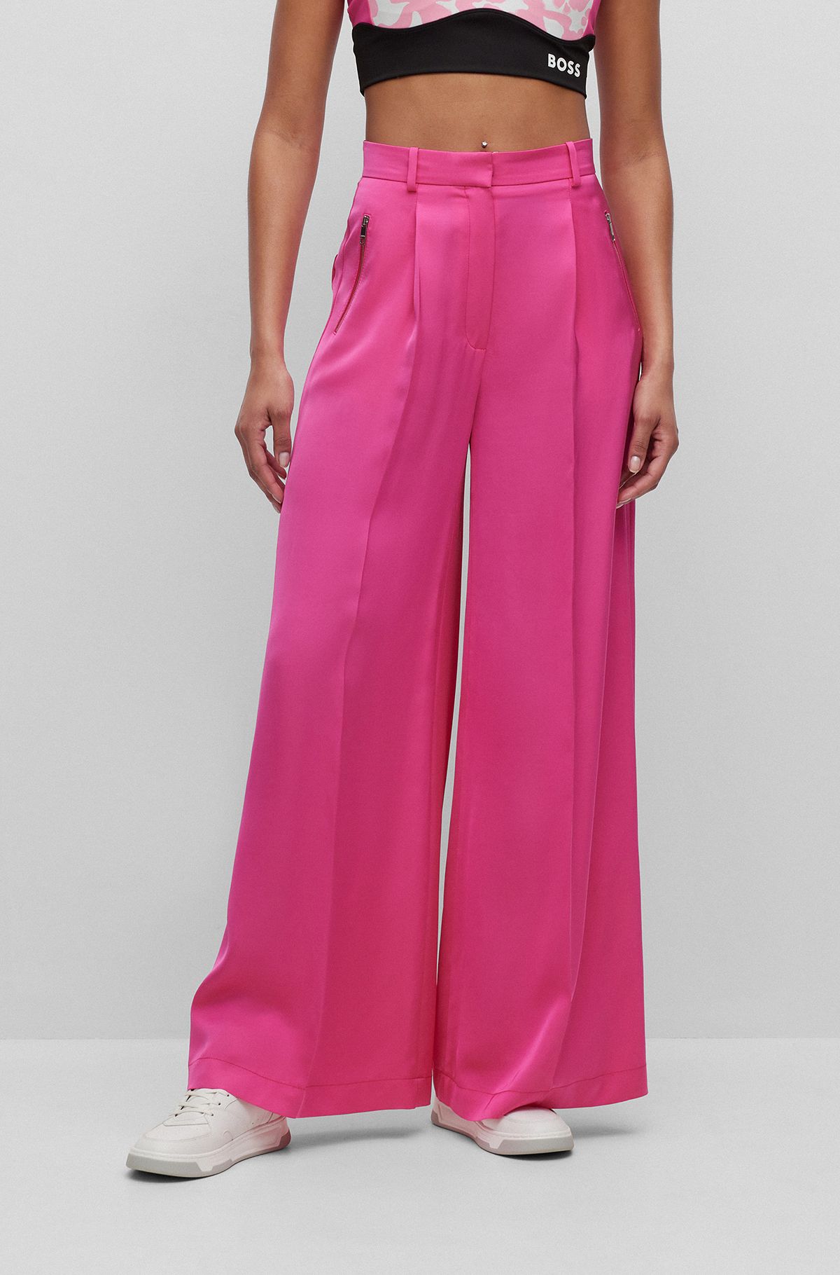BOSS x Alica Schmidt regular-fit trousers with wide leg, Pink