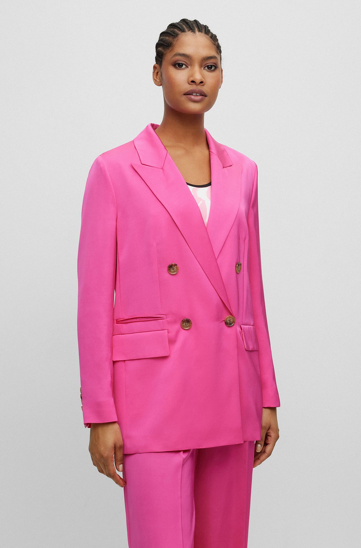BOSS x Alica Schmidt regular-fit jacket with double-breasted front, Pink