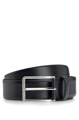 Italian-made leather belt with pin buckle