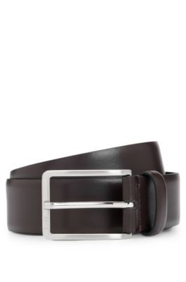 Hugo Boss Italian-made Leather Belt With Engraved-logo Buckle In Dark Brown