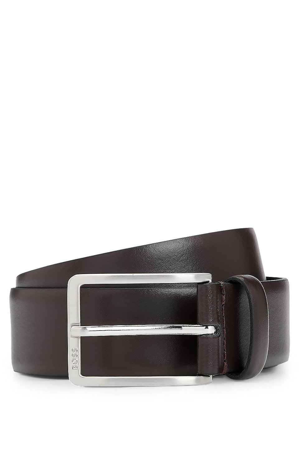 BOSS - Italian-made leather belt with engraved-logo buckle