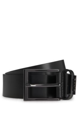 Italian leather belt with brushed gunmetal hardware, Black
