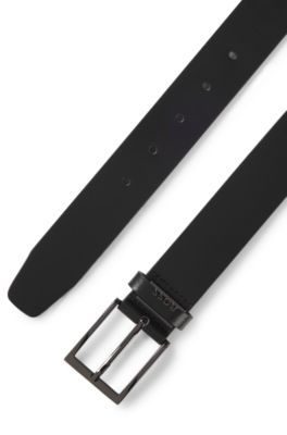 Italian-leather belt with logo keeper, Black