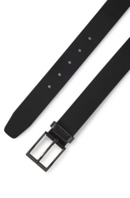 Ceinture en cuir italien avec garniture en m&eacute;tal bross&eacute; couleur acier, Noir