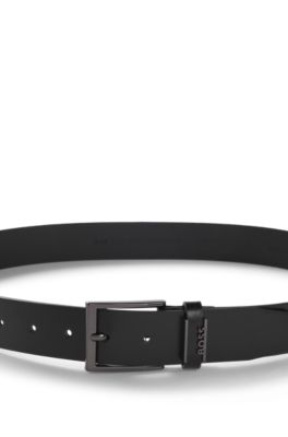 Italian leather belt with brushed gunmetal hardware, Black