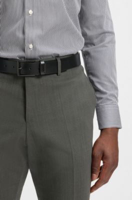 Ceinture en cuir italien avec garniture en m&eacute;tal bross&eacute; couleur acier, Noir