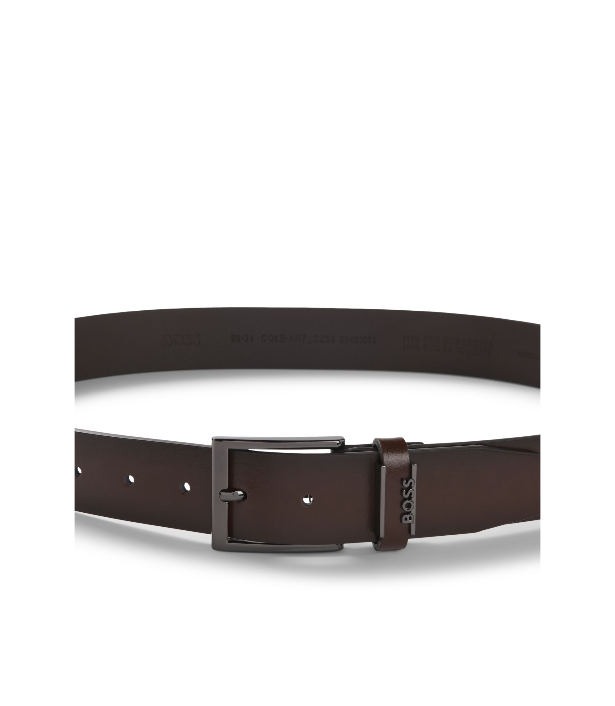 BOSS - Italian leather belt with brushed gunmetal hardware 