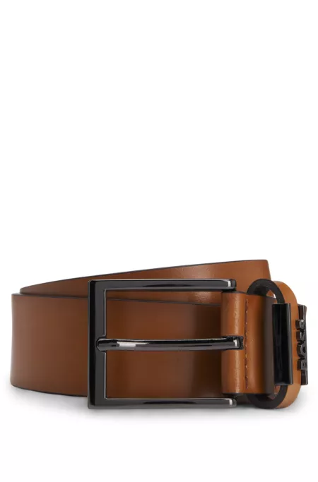 Italian leather belt with brushed gunmetal hardware