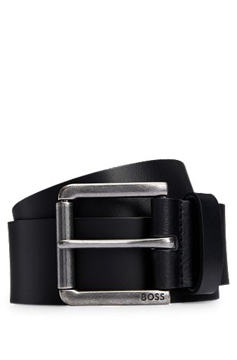Cinturón de piel con detalle de la marca en la hebilla, Negro