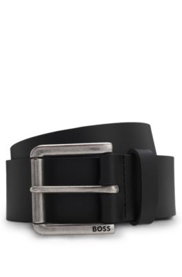 Roller-buckle belt in leather, Black