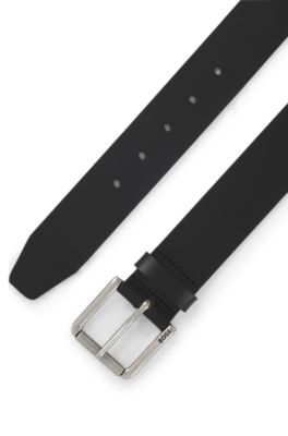 Roller-buckle belt in leather, Black