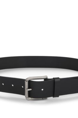 Roller-buckle belt in leather, Black