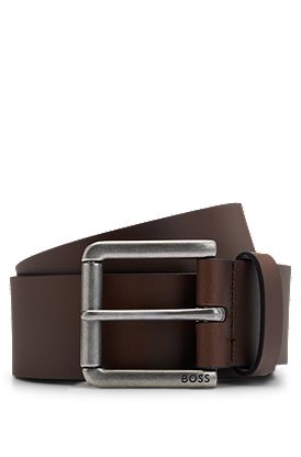 Leather belt with branded pin buckle