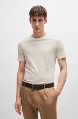 Roller-buckle belt in leather, Dark Brown