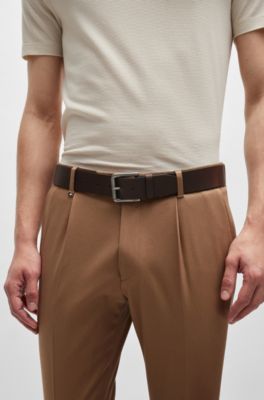 Roller-buckle belt in leather, Dark Brown