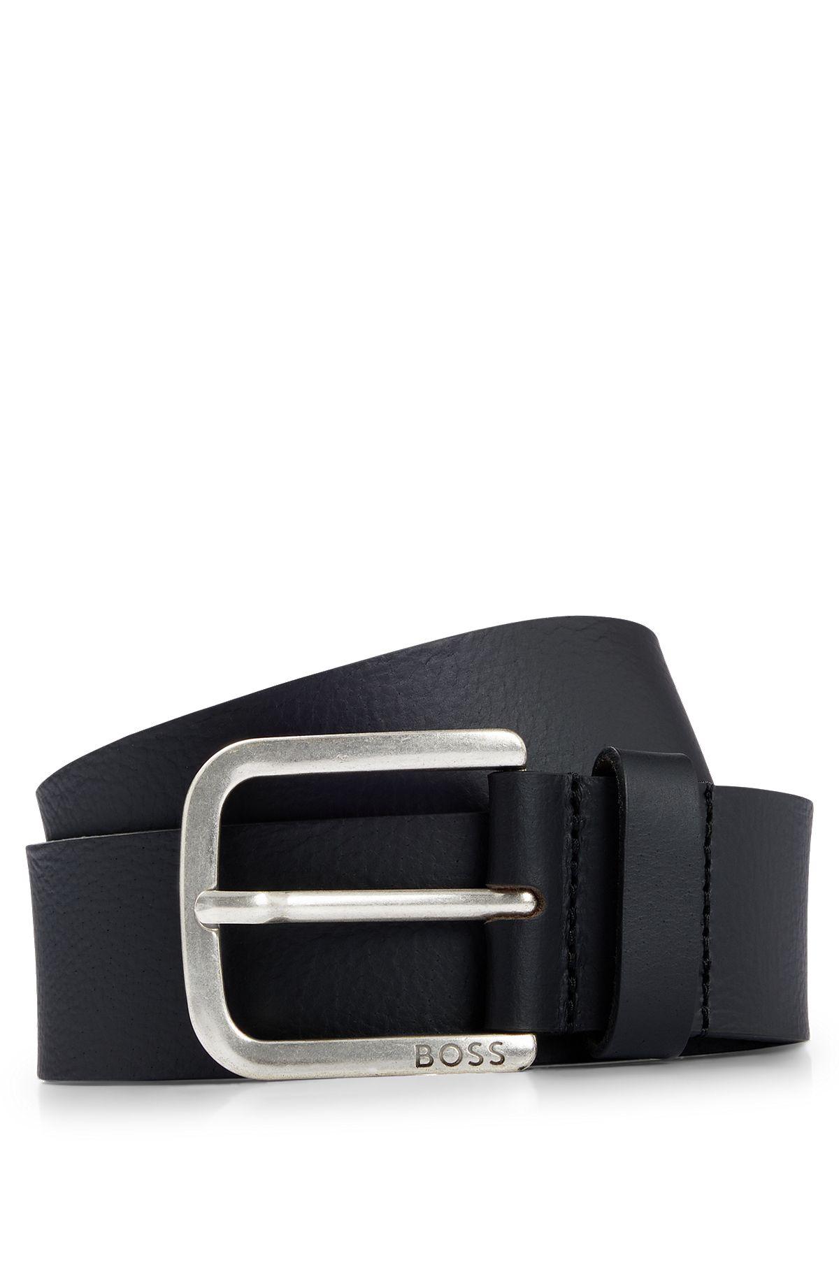 Buffalo-leather belt with branded pin buckle, Black