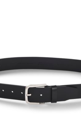 Cintur&oacute;n de piel de bisonte con detalle de la marca en la hebilla, Negro