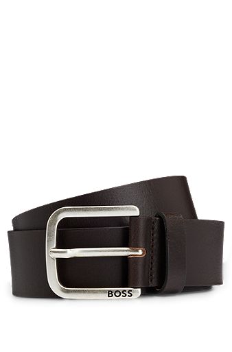Buffalo-leather belt with branded pin buckle, Dark Brown