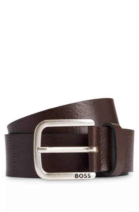 Buffalo-leather belt with branded pin buckle