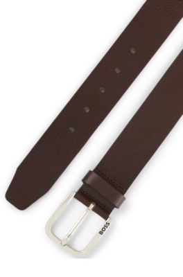 Buffalo-leather belt with branded pin buckle, Dark Brown