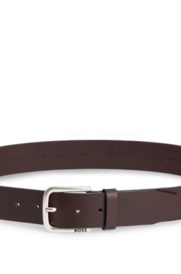 Buffalo-leather belt with branded pin buckle, Dark Brown