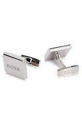 Square brass cufflinks with engraved logo, Silver