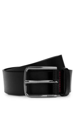 Hugo Italian-leather Belt With Logo-engraved Buckle In Black
