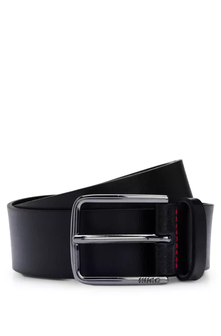 Grained leather belt with red stitching