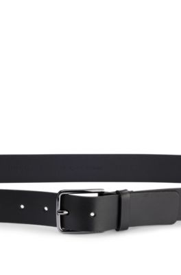 Grained leather belt with red stitching, Black