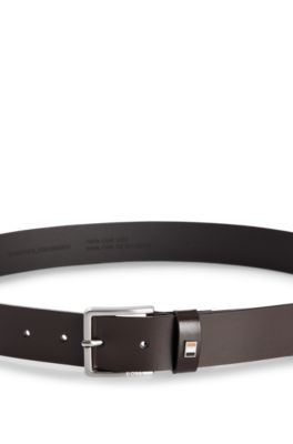 Grained leather belt with red stitching, Dark Brown