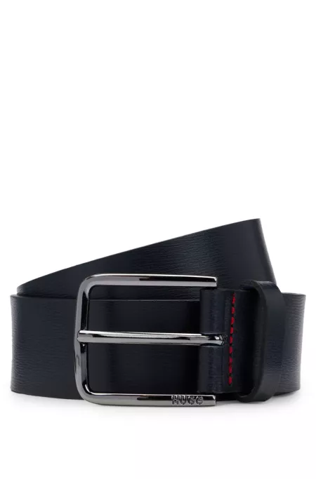 Grained leather belt with red stitching