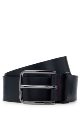 Cintur&oacute;n de piel granulada con puntadas rojas, Azul oscuro