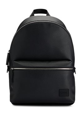 HUGO - Logo-patch backpack in grained faux leather