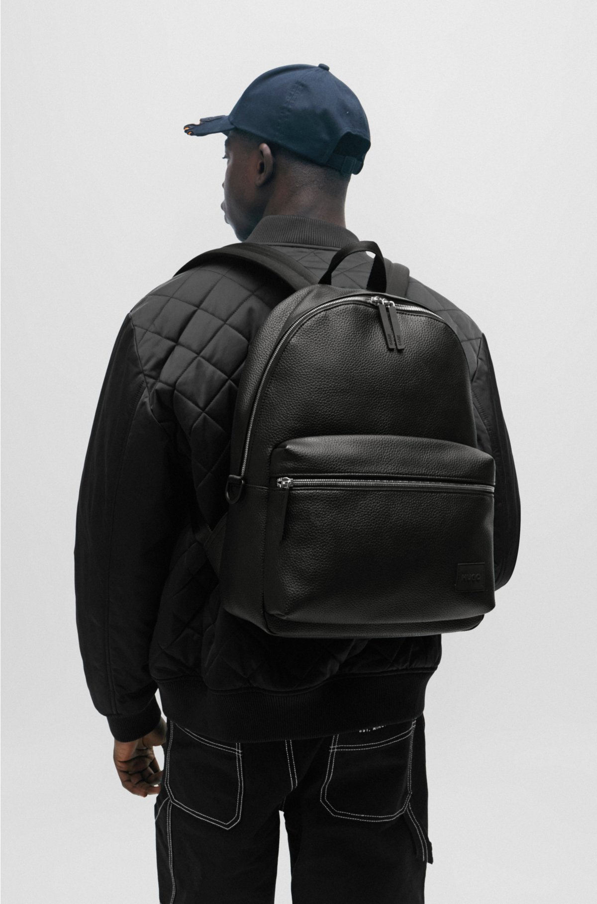 HUGO - Logo-patch backpack in grained faux leather