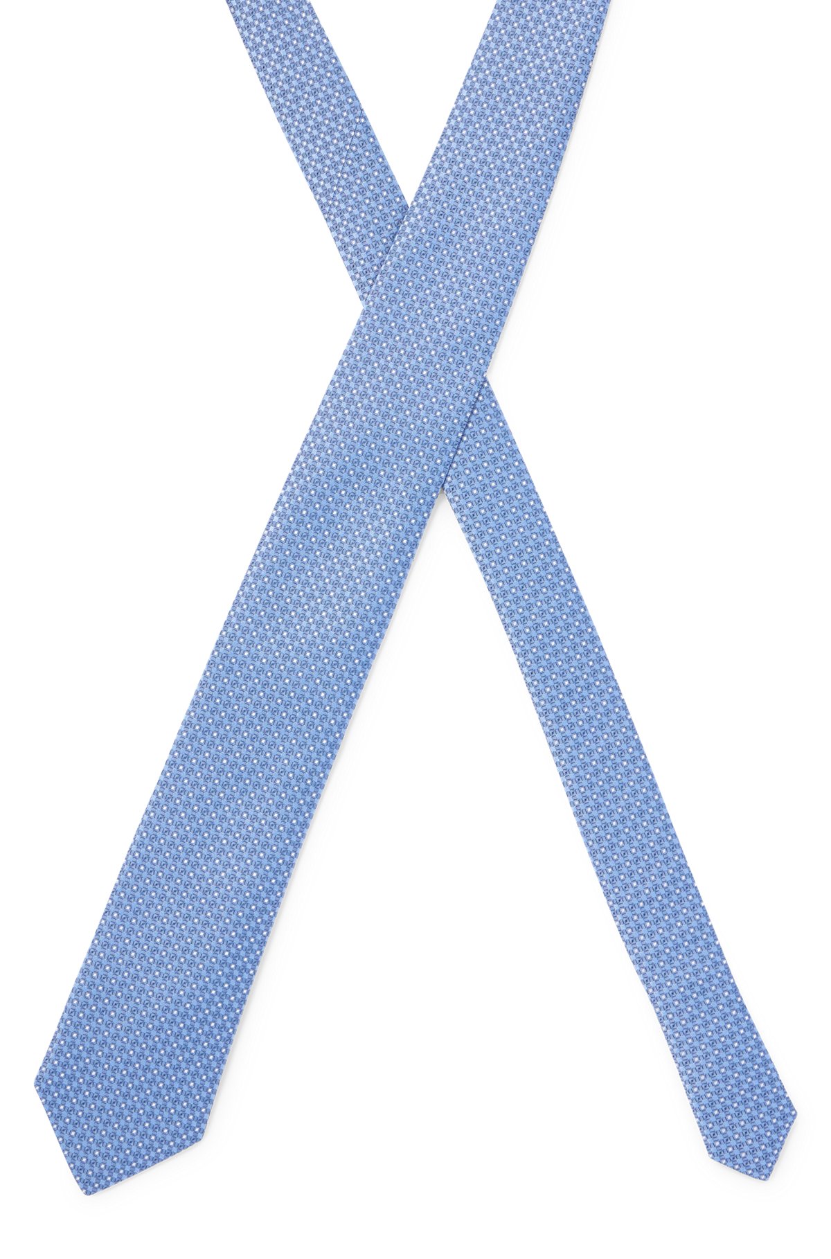 Cravate en soie pure avec micro motif en jacquard tissé, bleu clair