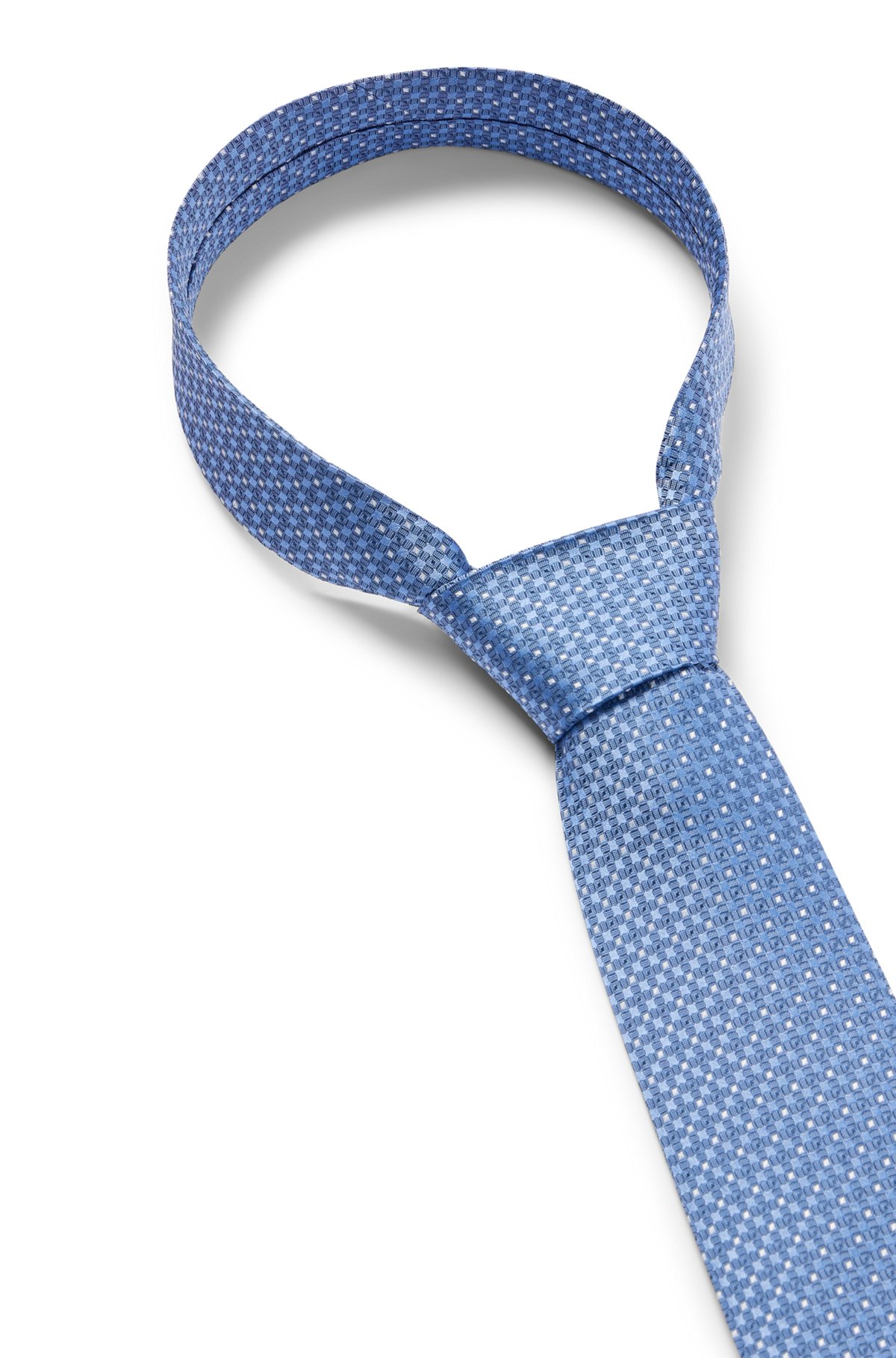 Cravate en soie pure avec micro motif en jacquard tissé, bleu clair