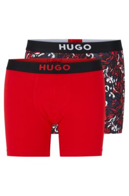 Hugo Two-pack Of Stretch-cotton Boxer Briefs With Logos In Patterned