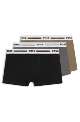 Three-pack of trunks with stripe and logo waistbands, Patterned