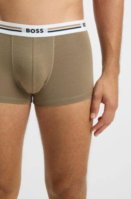 Three-pack of trunks with stripe and logo waistbands, Patterned