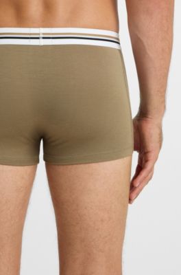 Three-pack of trunks with stripe and logo waistbands, Patterned