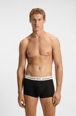 Three-pack of trunks with stripe and logo waistbands, Patterned