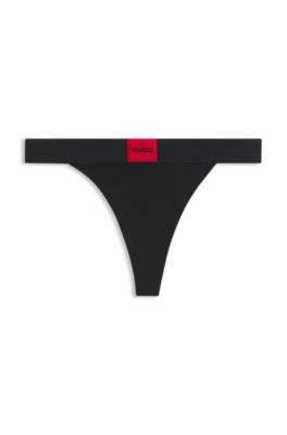 Tanga de algod&oacute;n el&aacute;stico con logo rojo, Negro