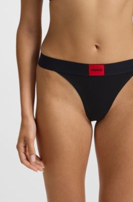 Tanga de algod&oacute;n el&aacute;stico con logo rojo, Negro