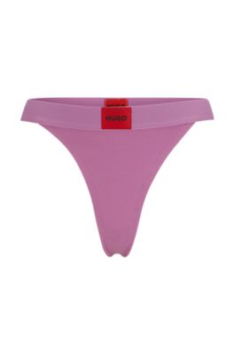 Hugo Stretch-cotton Thong Briefs With Red Logo Label In Purple