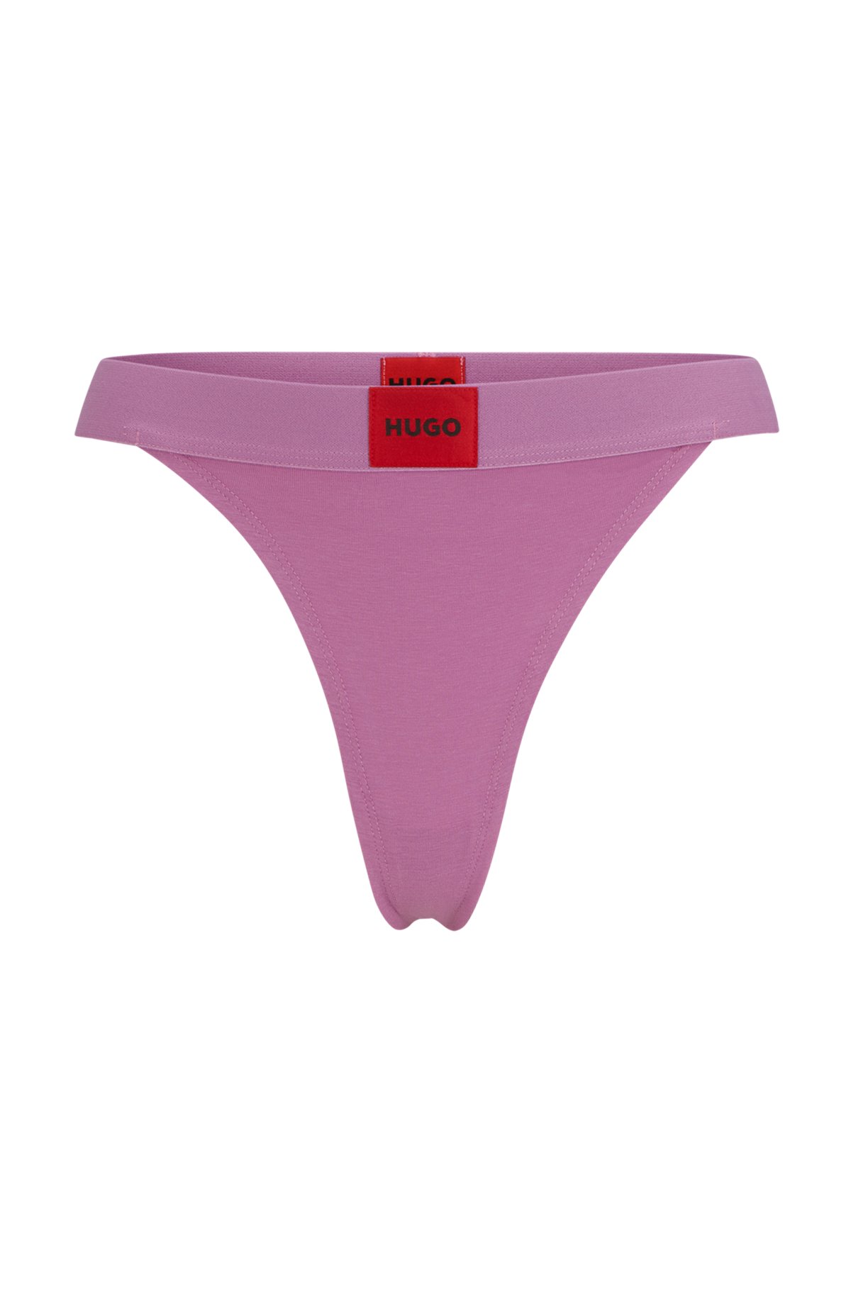 HUGO - Stretch-cotton thong briefs with red logo label