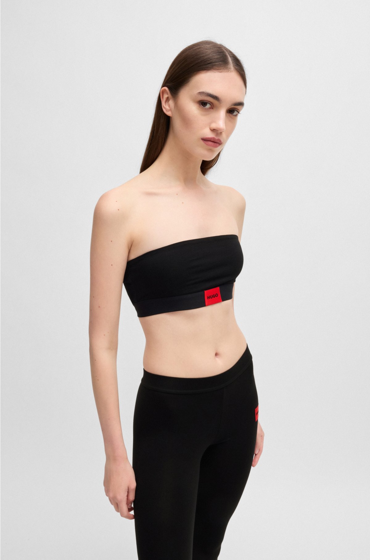 HUGO - Strapless bandeau bra in stretch cotton with logo
