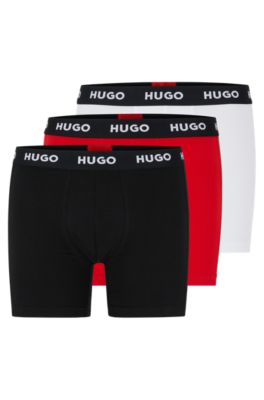 Hugo Boss Three-pack Of Stretch-cotton Boxer Briefs With Logo Waistbands In Patterned